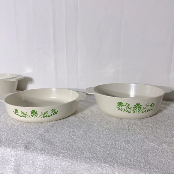 Vintage Glasbak Green Daisy Plastic Oven Proof Round & Oval  Casserole Set x3 - Picture 9 of 16